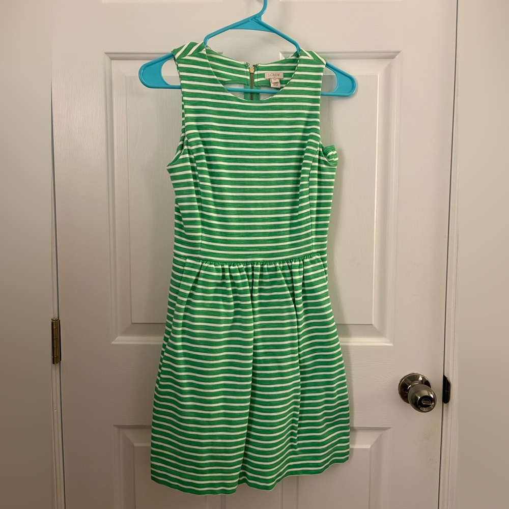 J. Crew Daybreak Dress in Green/White Stripe. Size XXS